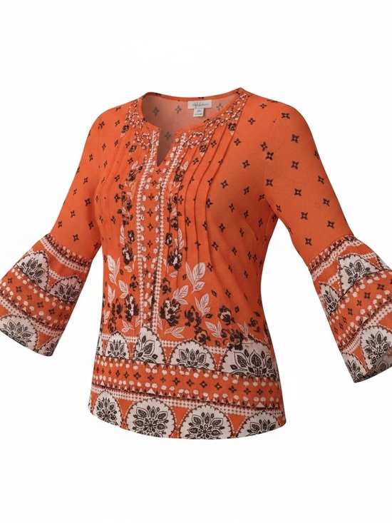 Style & Co. Tops - NWT STYLE & CO SHEER ORANGE BLOUSE WITH BLACK & WHITE PATTERN